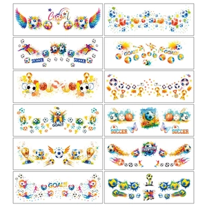 Watercolor soccer temporary tattoo stickers with World Cup trophy and GOAL text designs