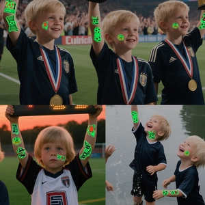 Luminous football temporary tattoos for kids with glowing soccer ball and heart designs