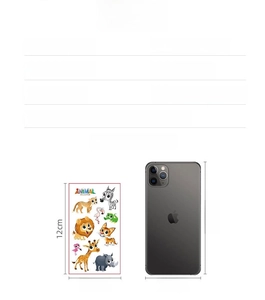 Waterproof cartoon animal tattoo sticker detail with product dimensions and specs