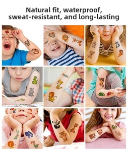 Waterproof cartoon animal temporary tattoos set showing cute lions and pandas on kids