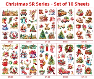 Detailed set of 10 festive Christmas temporary tattoos with Santa and reindeer designs