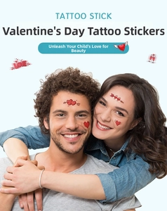 Valentine's heart tattoo stickers with wings and Love text on male and female models