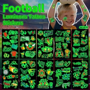Luminous Football Temporary Tattoo Stickers Glow In The Dark Soccer Sports Theme Face Decals For Kids Fans Party Decor