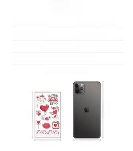 Waterproof heart tattoo sticker size chart and scale comparison with a smartphone