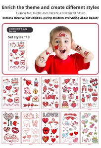 Detailed view of 10 sheets Valentine's Day temporary tattoo stickers with heart and cupid designs