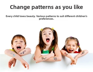 Vibrant cartoon mermaid temporary tattoos displayed on children arms in a group shot