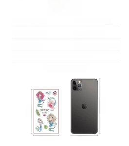 Waterproof mermaid tattoo stickers showing 6.8x12cm size comparison with a mobile phone