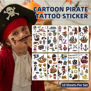 Kids Cartoon Pirate Temporary Tattoo Stickers Waterproof Fun Nautical Theme Body Art Stickers For Birthday Party Favors Gifts