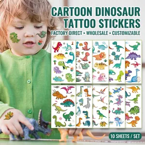 10er-Set wasserfeste Cartoon-Dinosaurier-Tattoos für Kinder mit bunten T-Rex-Motiven für die Haut