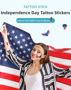 Detail of American flag temporary tattoos featuring eagles and fireworks for Independence Day