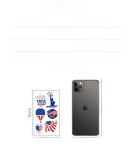 Detailed view of waterproof USA flag tattoo stickers measuring 6.8x12cm for July 4th