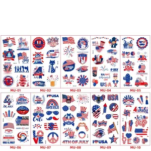 Macro detail of July 4th temporary tattoos with USA flag and patriotic designs