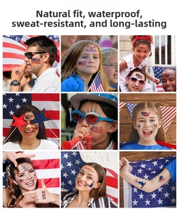 Waterproof Independence Day temporary tattoos featuring US flags and stars on models