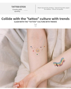 Detail of colorful rainbow and star tattoo stickers made with safe plant-based ink