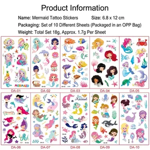 Set of 10 waterproof mermaid cartoon temporary tattoo stickers for children parties