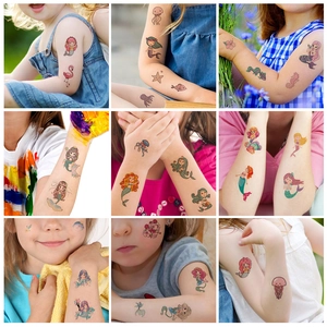 Waterproof cartoon mermaid temporary tattoos for kids featuring colorful ocean world designs