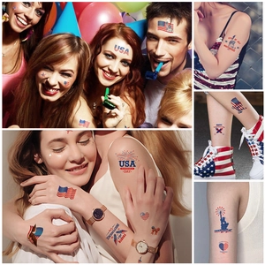 Independence Day American flag temporary tattoos featuring bald eagles and fireworks