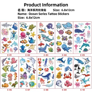 Set of 10 waterproof cartoon ocean animal temporary tattoos for kids party favors