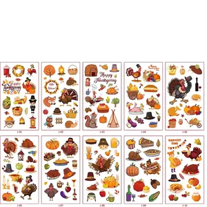 Kids Thanksgiving temporary tattoos set with turkey, pumpkin and maple leaf illustrations