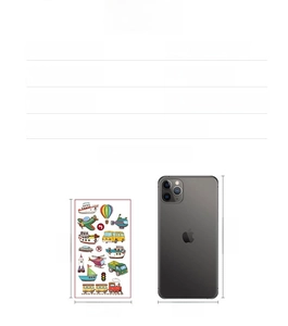 Waterproof cartoon transport tattoo stickers showing 6.8x12cm dimensions and car patterns