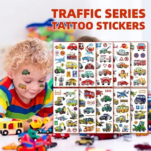 Cartoon Transportation Temporary Tattoo Stickers Waterproof Kids Body Art For Party Favors Cars Planes Engineering Vehicles