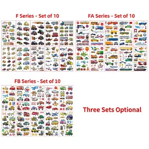 Set of 10 waterproof cartoon vehicle temporary tattoos with cars, planes and ships for kids