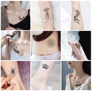 Various artistic waterproof temporary tattoo designs on different body parts