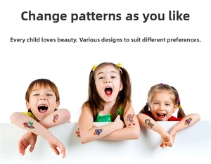 Kids temporary tattoos with colorful cartoon astronaut and rocket designs for kids