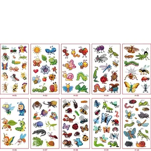Vibrant cartoon insect tattoo stickers set featuring butterflies and bees for kids