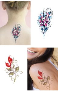 Tatouages temporaires imperméables avec lotus aquarelle et motifs floraux de lys calla