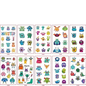 Set of 10 waterproof colorful cartoon monster temporary tattoo stickers for kids