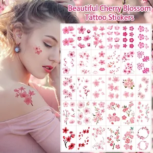 Waterproof Temporary Tattoo Stickers Sakura Cherry Blossom Pink Flower Butterfly Body Art Stickers For Women Girls Ankle Shoulder