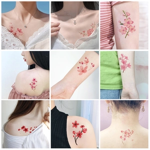 Cherry blossom waterproof temporary tattoo stickers for collarbone and wrist set
