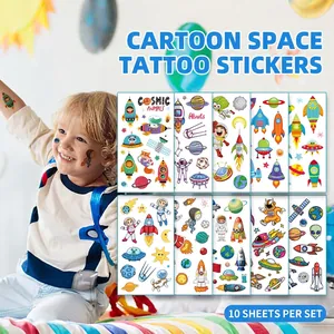 Cartoon Weltraum Kinder Tattoos mit Astronauten und Raketen Set mit 10 Blättern