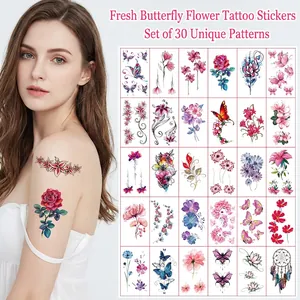 Autocollants De Tatouage Temporaire Papillon Fleur Imperméable Art Corporel Décoration De Peau