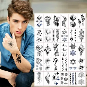 90 sheets of black temporary tattoos featuring skull, animal, and geometric designs