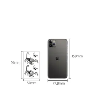 Waterproof temporary scorpion tattoo sticker size 97x57mm compared to a mobile phone