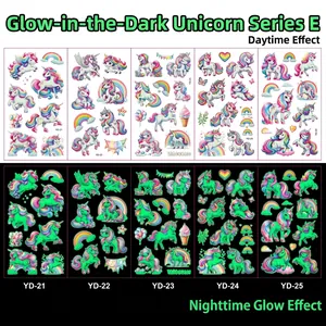 Luminous unicorn temporary tattoos for kids with day and glowing night effects