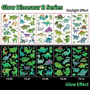 Luminous dinosaur temporary tattoo stickers for kids showing day and night glowing effect