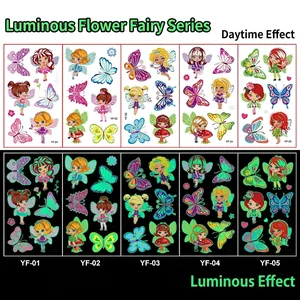 Glow in the dark fairy tattoos for kids with day and night comparison view