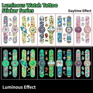 Luminous kids slap watches showing daylight look versus green glow in the dark