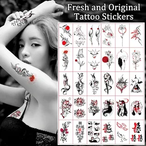 Temporary Tattoo Stickers Waterproof Sweatproof Japanese Style Fox Mask Flower Dark Mermaid Body Art Unisex