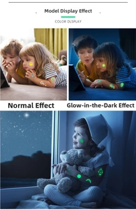 Luminous kids tattoo stickers with solar system and alien designs showing glow in dark effect