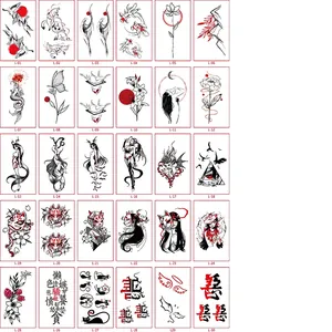Set of 30 minimalist temporary tattoo stickers with Japanese and dark anime designs