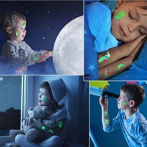 Glow-in-the-dark waterproof temporary tattoos with astronaut and alien patterns for kids