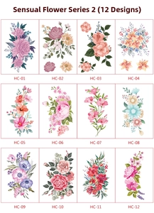 Catalogue détaillé de 12 tatouages de fleurs imperméables avec des motifs aquarelle