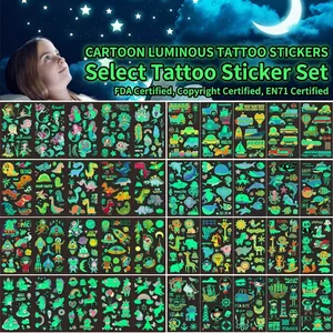 20 sheets of waterproof luminous temporary tattoo stickers with cartoon animal patterns