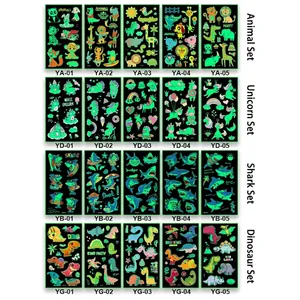 Waterproof luminous temporary tattoo stickers for kids featuring unicorns and dinosaurs