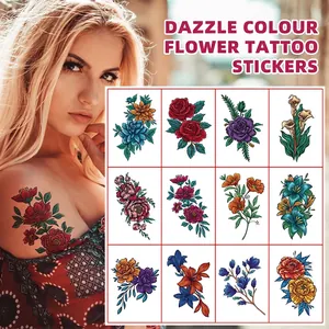 Colorful Flower Series Temporary Tattoo Stickers Waterproof Realistic Floral Body Art For Women Arms Shoulders Chest Waist Decoration Set