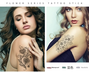 Detailed mandala flower tattoo sticker showing waterproof and realistic floral pattern design